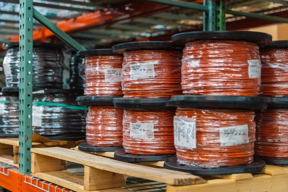 Wire and Cable Distrubition - spools on warehouse rack