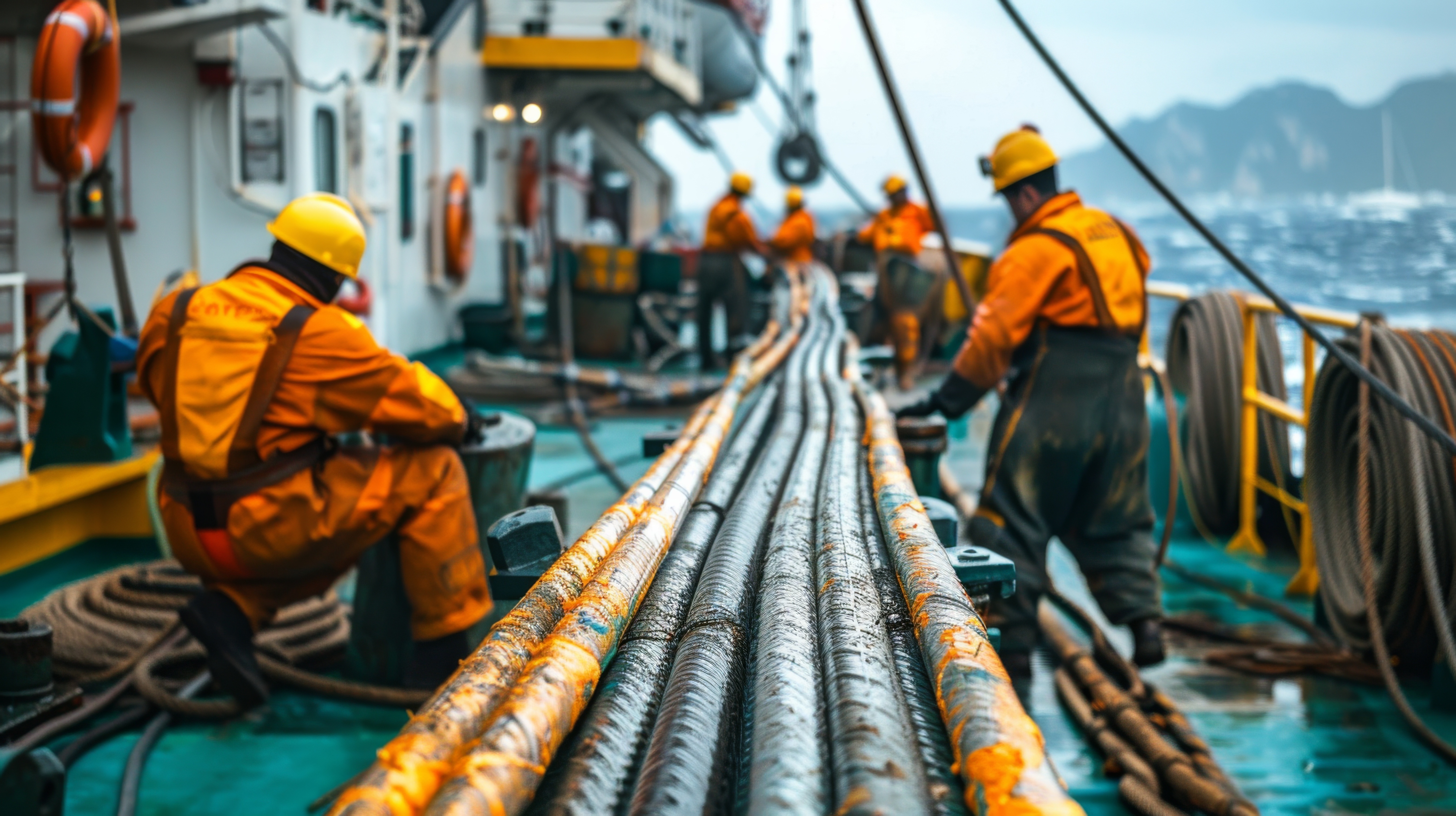 Fiber optic cables on oil drilling boat